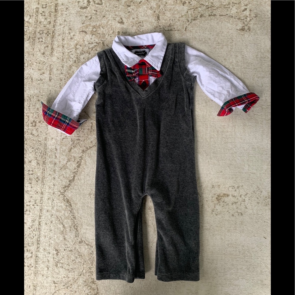 Mud Pie Holiday Plaid Boys Romper